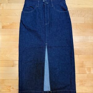 Babaton Indigo Denim Midi Skirt with Front Slit